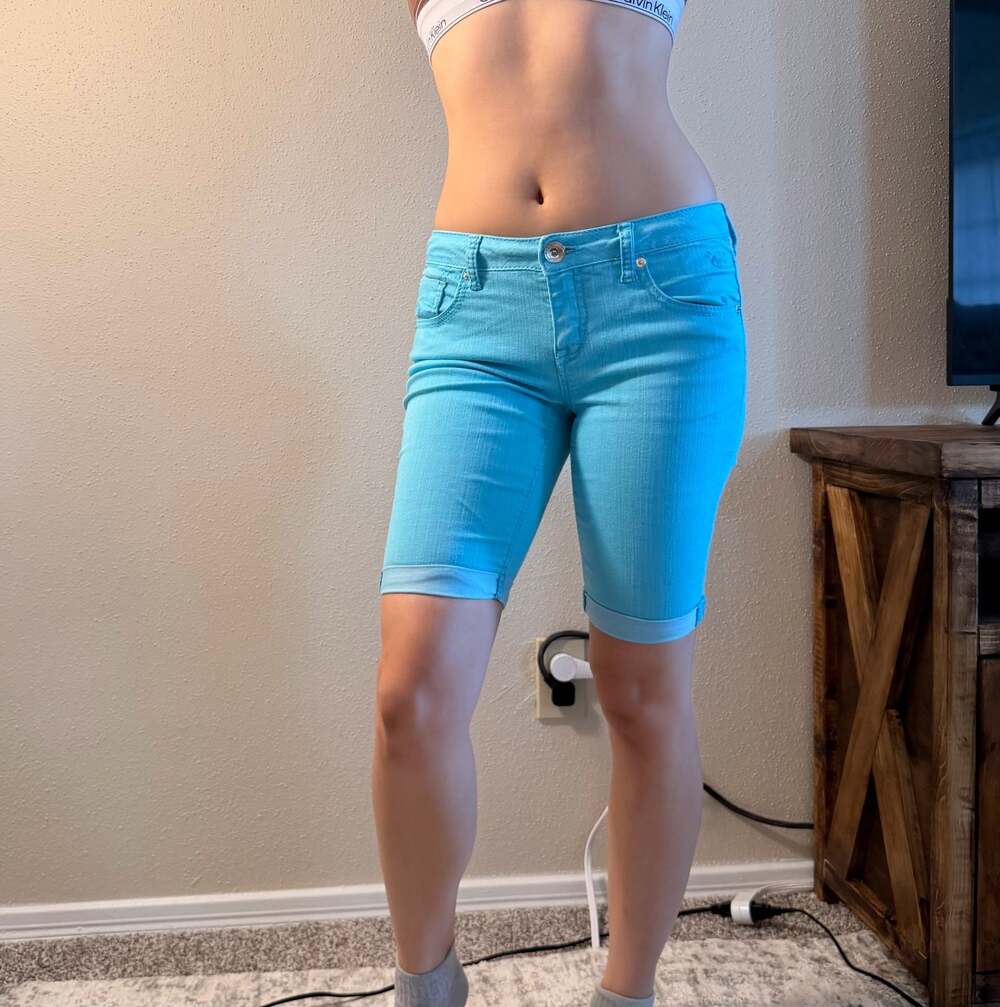Justice Jeans Girls Bright Blue Rolled Cuff Denim Bermuda Shorts Size 14R